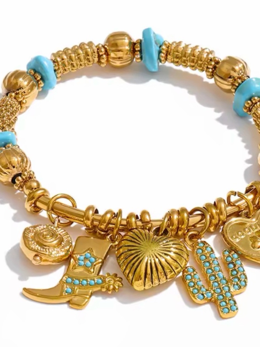 Gold-Tone Bracelet with Turquoise Accents - Picture 11 of 11